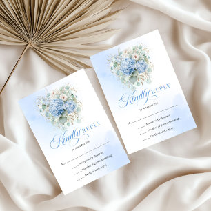Klassische blaue Hortensien-Gold-Hochzeitseinschla RSVP Karte