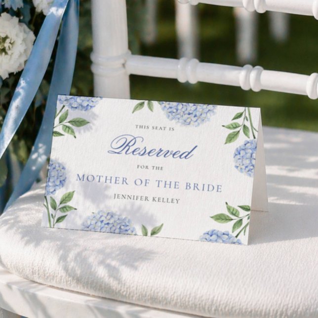 Klassische blaue Hortensien-Hochzeit reservierte S Karte (Von Creator hochgeladen)