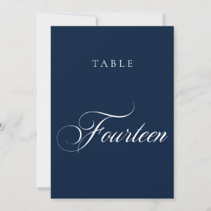 Klassische blaue Kalligrafie-Hochzeitstisch-Nummer Einladung