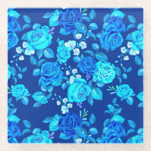 Klassische Blaue Rose Blume Muster-876 Glasuntersetzer
