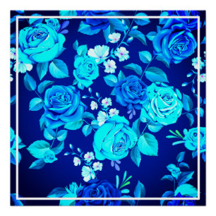 Klassische Blaue Rose Blume Muster-876 Poster