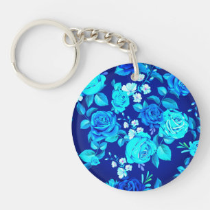 Klassische Blaue Rose Blume Muster-876 Schlüsselanhänger