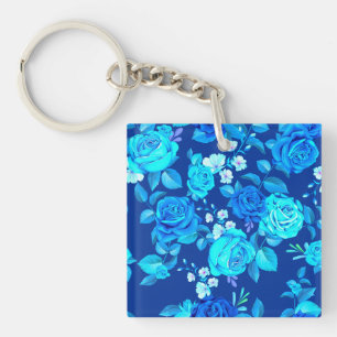 Klassische Blaue Rose Blume Muster-876 Schlüsselanhänger