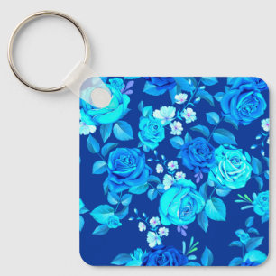 Klassische Blaue Rose Blume Muster-876 Schlüsselanhänger