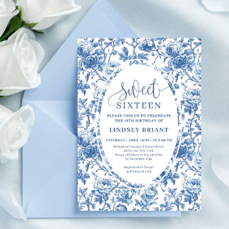 Klassische Blaue Rosen Digitale Datei Sweet 16 Einladung