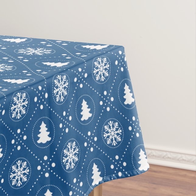 Klassische Blaue Schneeflocken Weihnachtsbäume Tischdecke (Beispiel)