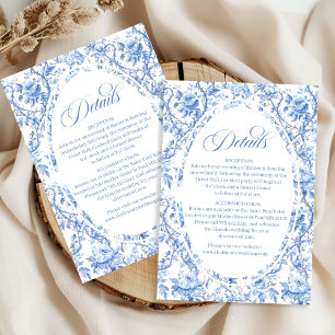 Klassische blaue Toile-Rosen Hochzeitsempfangsdeta Begleitkarte