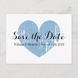 Klassische blaue und weiße Herz-Save-the-Date-Post Ankündigungspostkarte