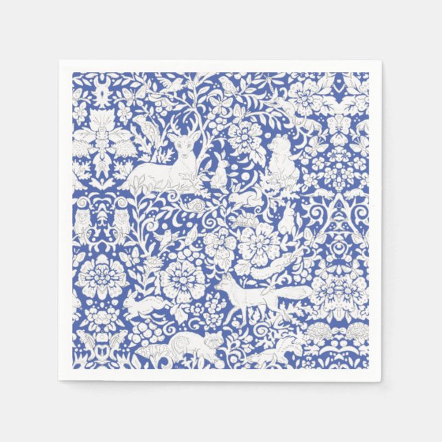 Klassische Blaue Waldtiere Damask Serviette (Vorderseite)