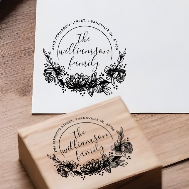 Klassische Blume Botanische Familienname Rücksende Gummistempel (Classy Flower Botanical Family Name Return Address Rubber Stamp)