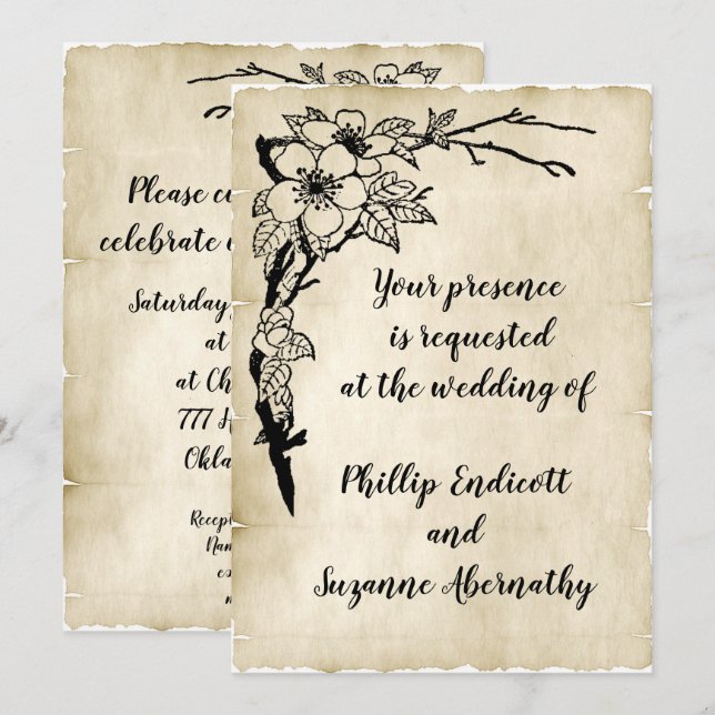 Klassische Blumen und alte Pariser Salons Hochzeit Einladung (Vorne/Hinten)