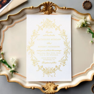 Klassische Blumenkrone Elegante Hochzeitseinladung Folieneinladung