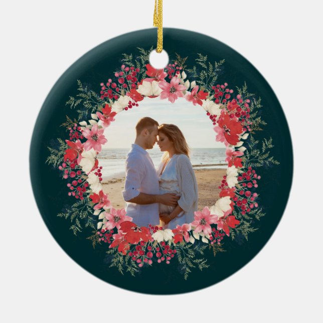 klassische Blumenweihe botanisches 2-Foto Keramik Ornament (Hinten)