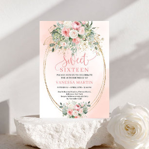 Klassische Blush-Rosen Sweet Sixteen Geburtstagsei Einladung