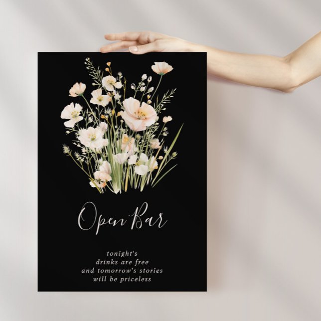 Klassische Blush Wildblume Black Wedding Open Bar Poster (Von Creator hochgeladen)