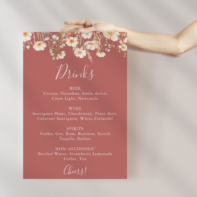Klassische Blush Wildblume Wedding Drinks Menü Sig Poster (Von Creator hochgeladen)