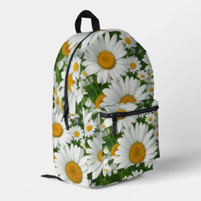 Klassische Blütenmuster Weiße Blumenfelder Grün Bedruckter Rucksack (Rückseitige Ecke links)