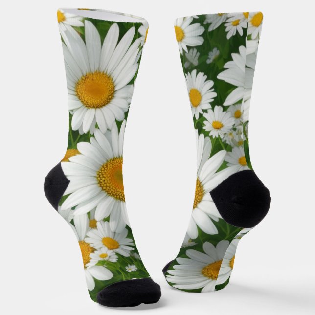Klassische Blütenmuster Weiße Blumenfelder Grün Socken (Gewinkelt)
