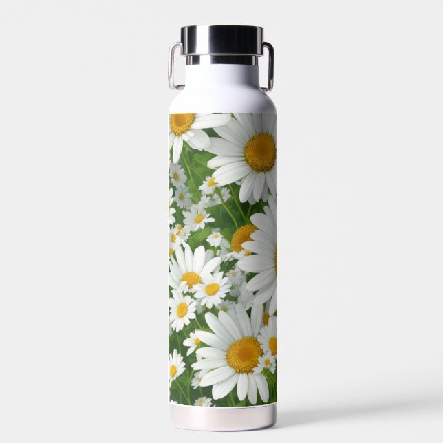 Klassische Blütenmuster Weiße Blumenfelder Grün Trinkflasche (Vorne)