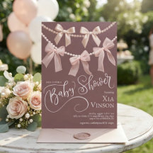 Klassische Bögen und Perlen Babyshower-Einladung
