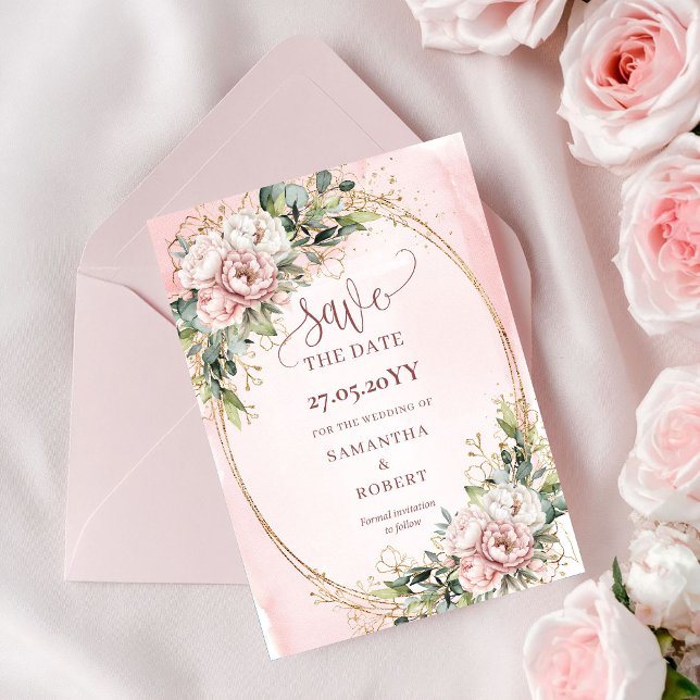 Klassische Böhmische Helle Rosa Blumen Save The Da Date (Classic Bohemian Light Pink Flowers Save The Date)