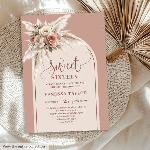 Klassische Boho-Staubrose Pampas-Blumenbogen Sechz Einladung