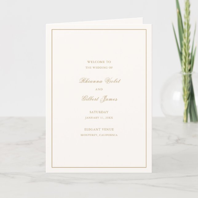 Klassische Border Ivory und Gold zeitlose Hochzeit Programm (Vorderseite)