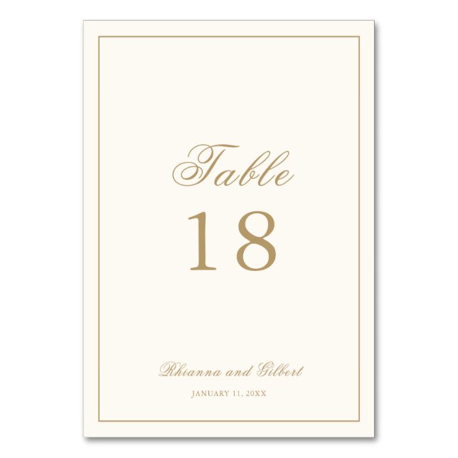 Klassische Border Ivory und Gold zeitlose Hochzeit Tischnummer (Vorderseite)