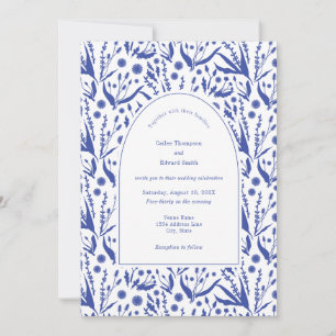 Klassische Botanicals bei Blue Wedding Einladung