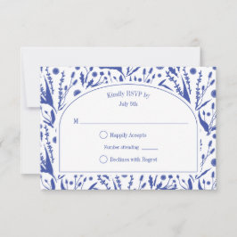 Klassische Botanicals bei Blue Wedding RSVP Karte