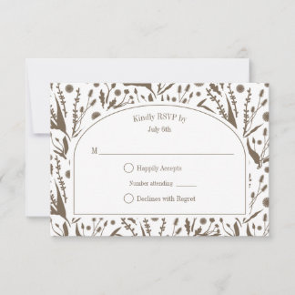 Klassische Botanicals in der Dunkeltaupe Hochzeit RSVP Karte