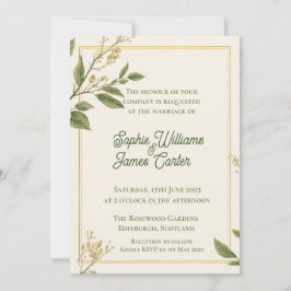 Klassische Botanik Grün Ivory Hochzeit Personalisi Einladung