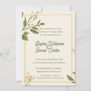 Klassische Botanik Grün Ivory Hochzeit Personalisi Einladung