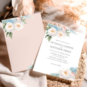 Klassische botanische Blume in Soft Blue und Pink Einladung