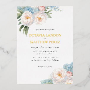 Klassische botanische Blume in Soft Blue und Pink Folieneinladung