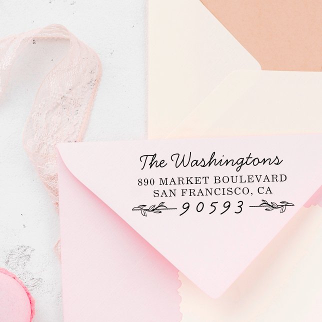 Klassische botanische Branchen Name und Rücksendea Permastempel (Von Creator hochgeladen)