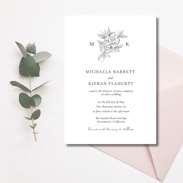 Klassische Botanische Monogramm-Hochzeit Einladung (Classic Botanical Monogram Wedding Invitation)