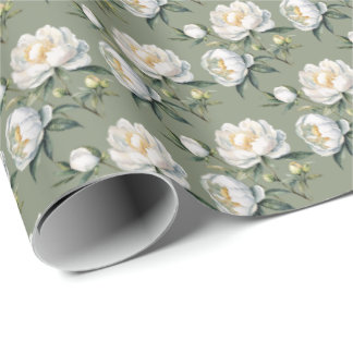 Klassische botanische Pfingstrose Sage-Grün nahtlo Geschenkpapier