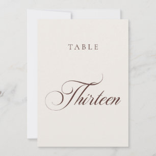 Klassische braune Kalligrafie-Hochzeitstisch-Numme Einladung