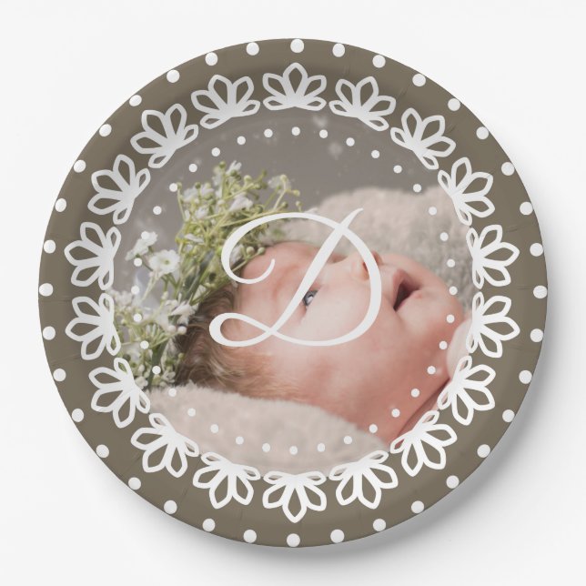 Klassische braune Monogramm-Foto Geburtstagsparty Pappteller (Vorderseite)