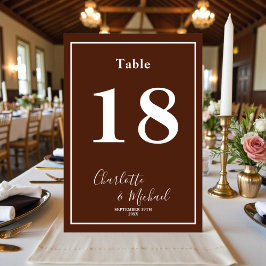 Klassische braune Skript-Minimalist-Hochzeit Tischnummer
