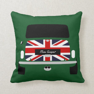 Klassische Briten, die grünes Austin Mini Cooper Kissen