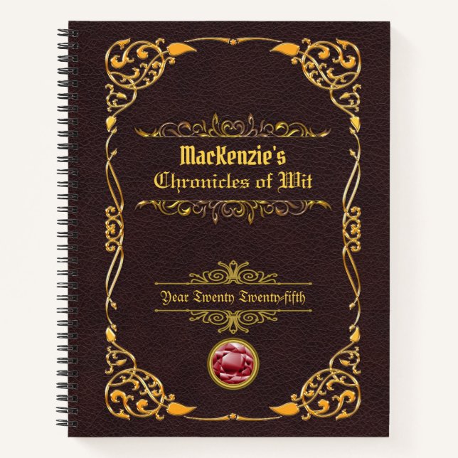Klassische Buchdecke Gold Ornament Braun Leder Notizbuch (Vorderseite)