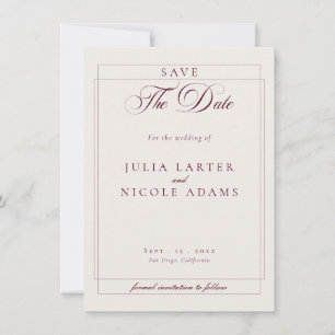 Klassische Burgunder Elfenbein Kalligrafie Foto Ho Save The Date