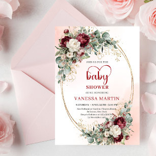 Klassische Burgunder-Gold-Grün-Babyshower-Einladun Einladung