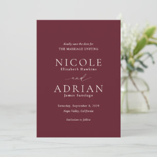 Klassische burgunderrote elegante Hochzeit Save The Date