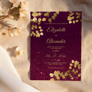 Klassische burgunderrote Glitter-Gold-Eukalyptus-H Einladung