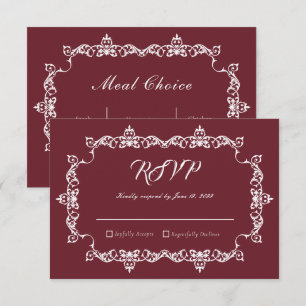 Klassische burgunderrote Hochzeit mit aufwendig ge RSVP Karte