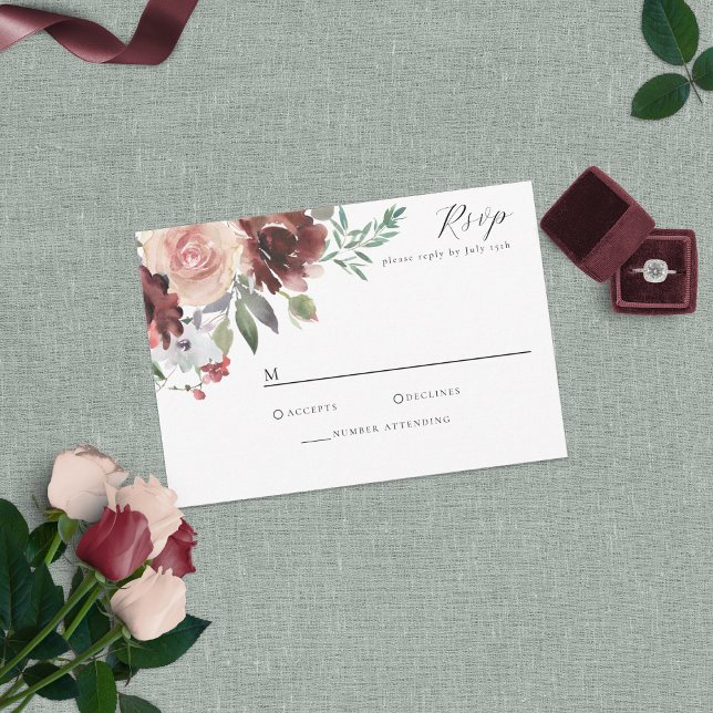Klassische Burgundy Blush Rose & Peony RSVP Card (Von Creator hochgeladen)