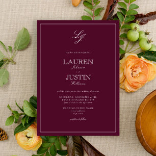 Klassische Burgundy Script Monogram Wedding Einladung